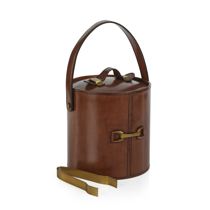 Zodax Chadwell Leather Ice Bucket with Gold Metal Ice Tong