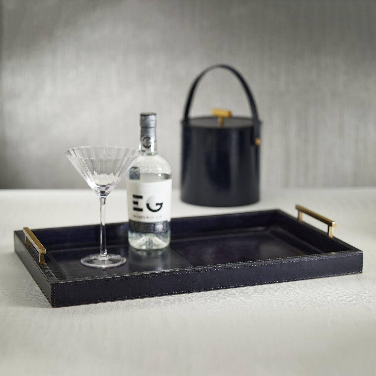 Zodax Somerstown 22" Long Blue Leather Bar Tray