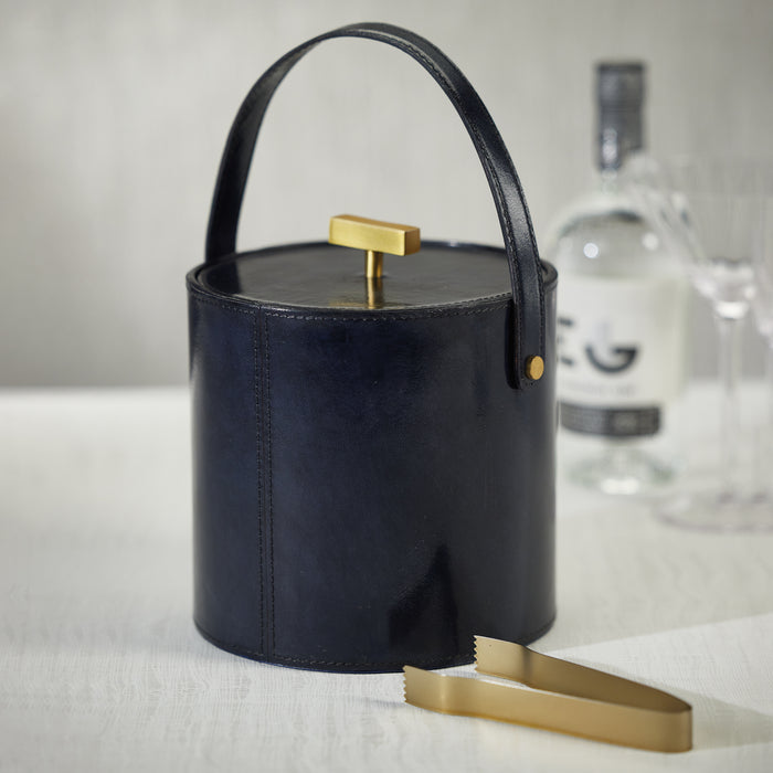 Zodax Somerstown Leather Ice Bucket with  Gold Metal Ice Tong
