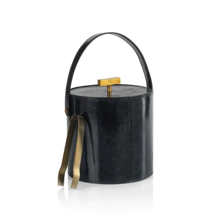 Zodax Somerstown Leather Ice Bucket with  Gold Metal Ice Tong