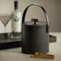Zodax Norbury Shagreen Leather Ice Bucket with Gold Metal Ice Tong