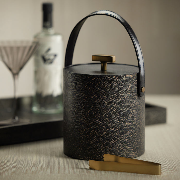 Zodax Norbury Shagreen Leather Ice Bucket with Gold Metal Ice Tong