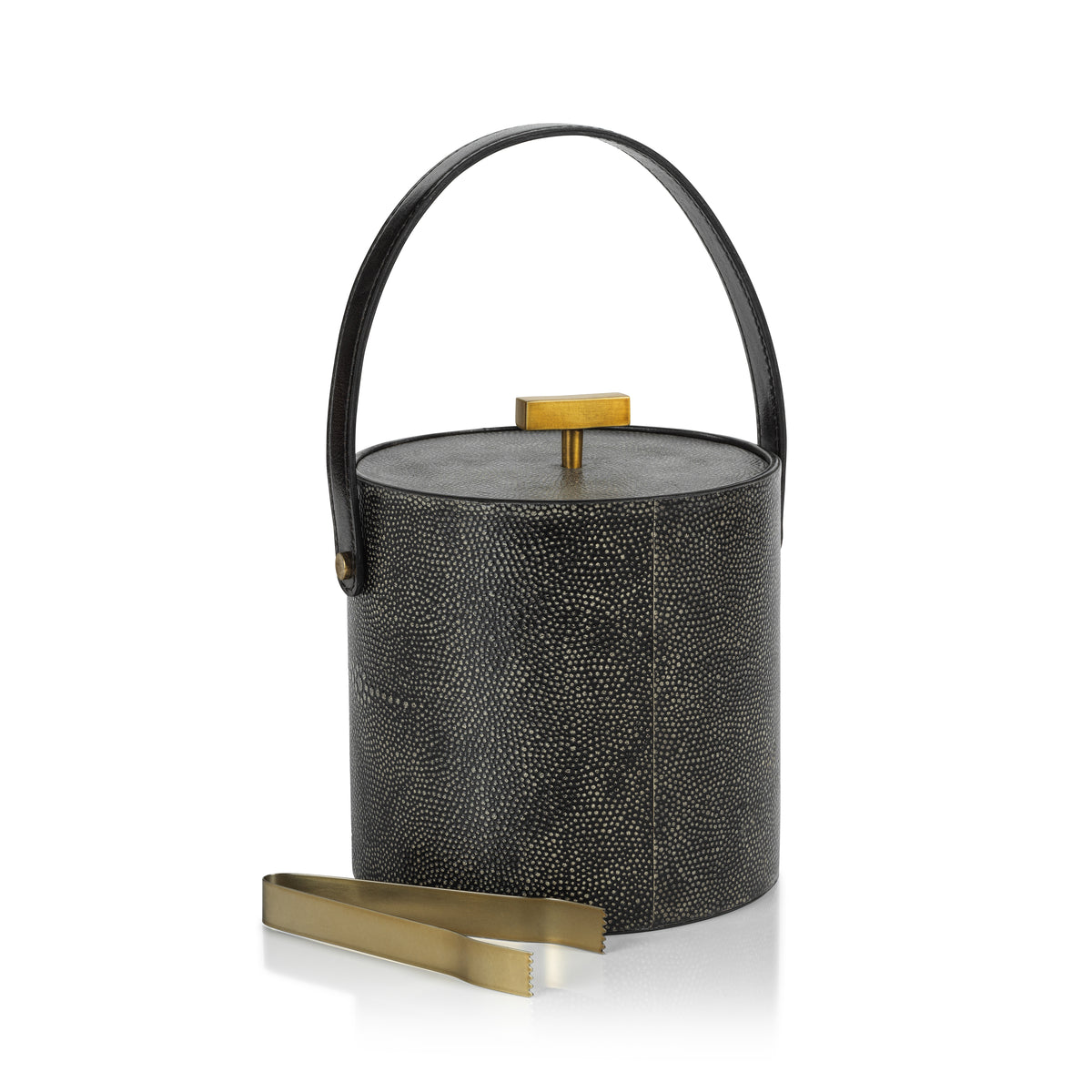 Zodax Norbury Shagreen Leather Ice Bucket with Gold Metal Ice Tong