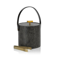 Zodax Norbury Shagreen Leather Ice Bucket with Gold Metal Ice Tong