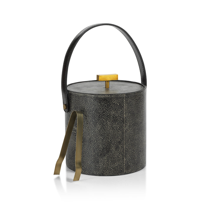 Zodax Norbury Shagreen Leather Ice Bucket with Gold Metal Ice Tong