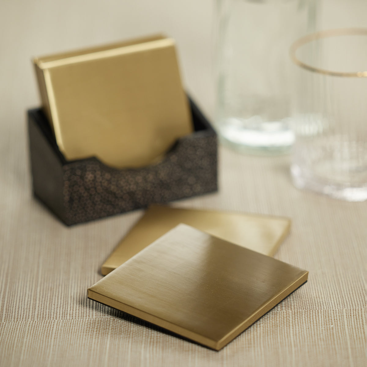 Zodax Norbury 6-Piece Set Shagreen Leather Coaster with Case Holder