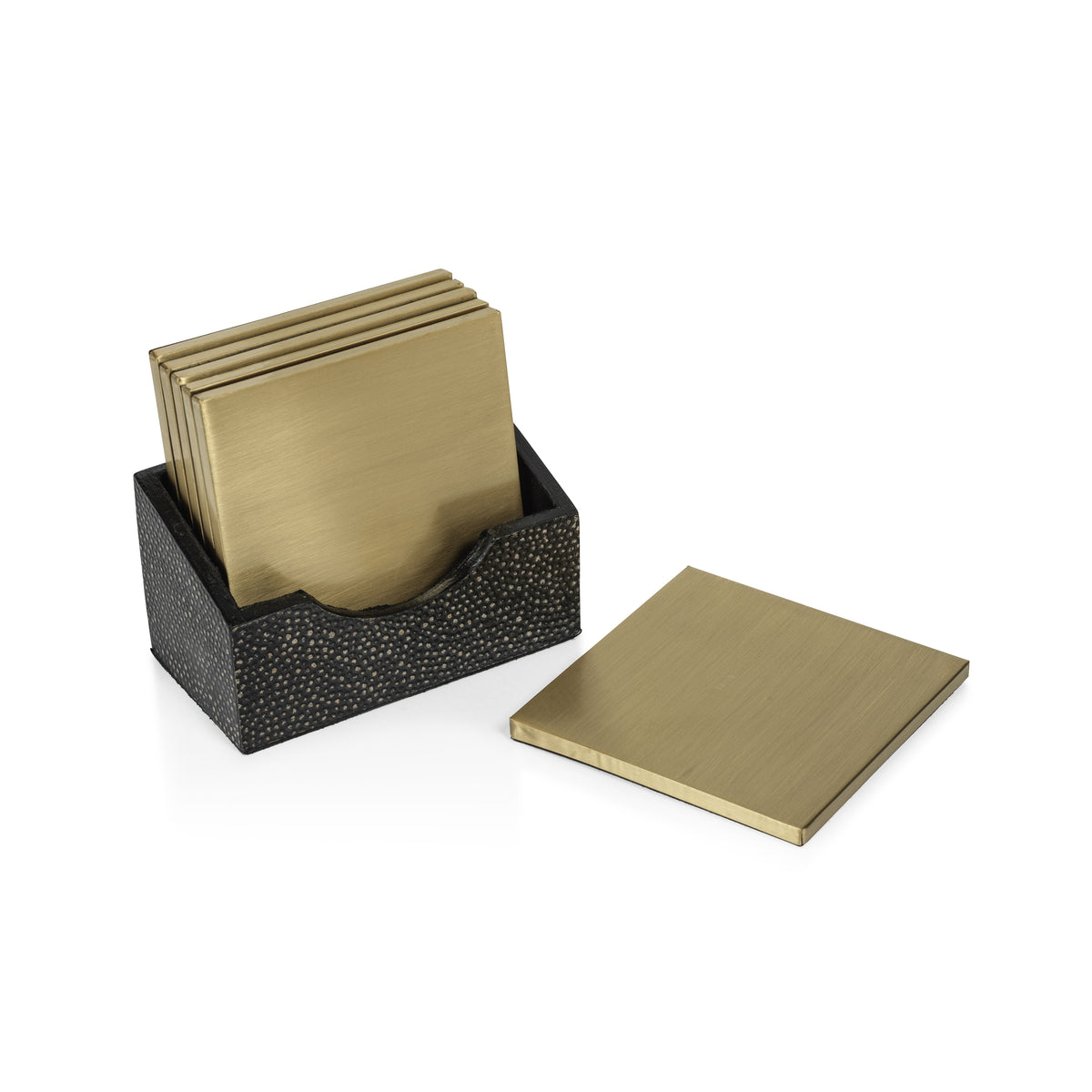 Zodax Norbury 6-Piece Set Shagreen Leather Coaster with Case Holder
