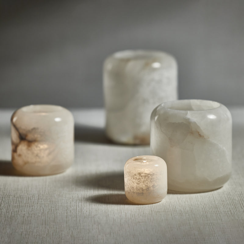 Zodax Bennour 2.75" Tall Polished Alabaster Stone Candle Holders, Set of 4