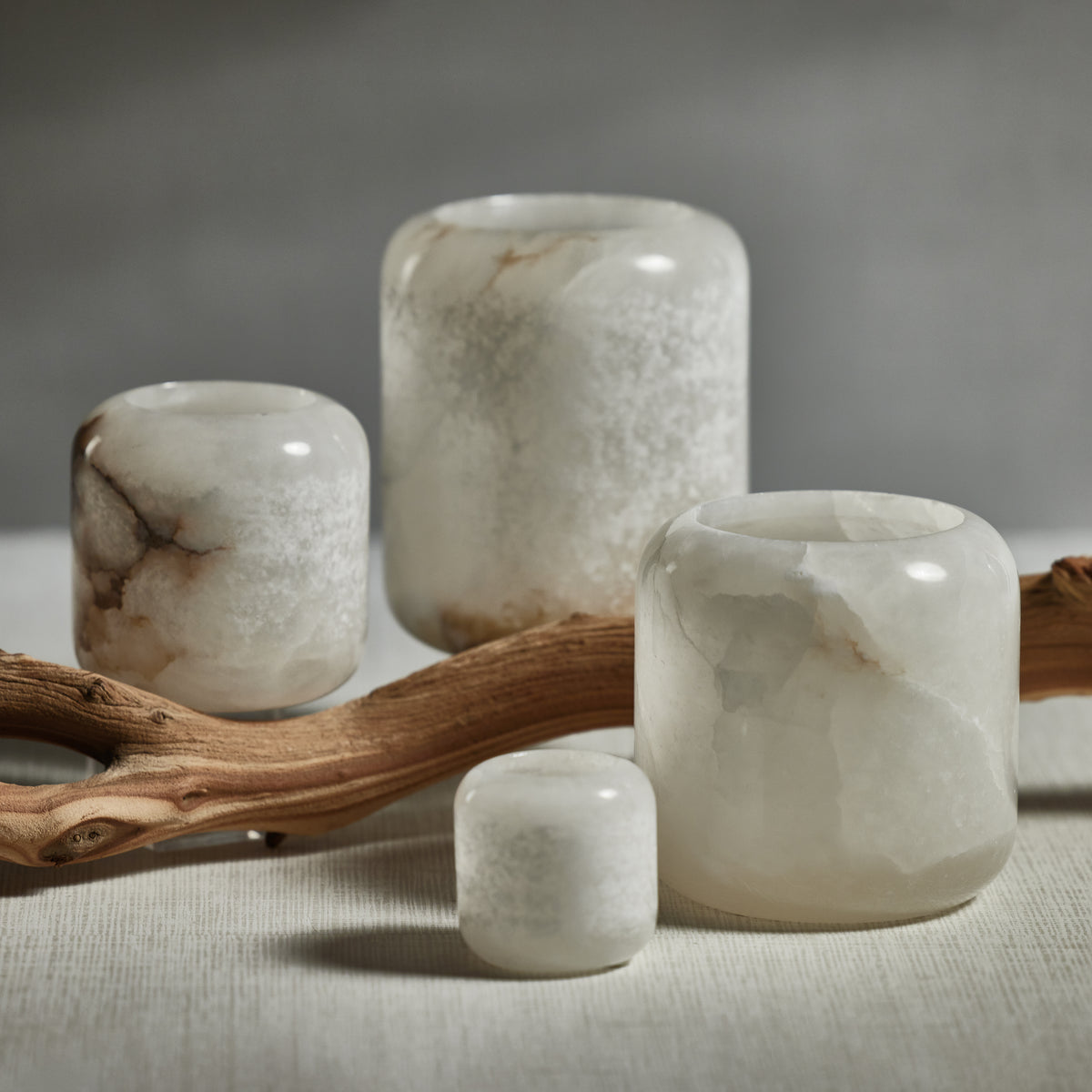 Zodax Bennour 2.75" Tall Polished Alabaster Stone Candle Holders, Set of 4