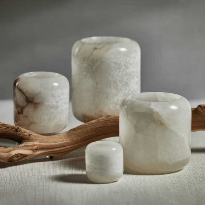 Zodax Bennour Polished Alabaster Stone Candle Holder, Large