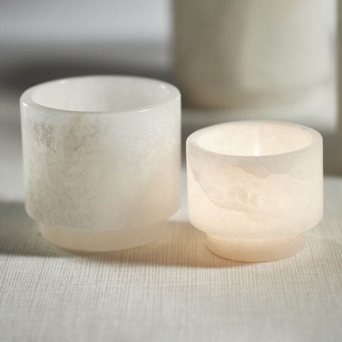 Zodax Trapani Polished Alabaster Stone Candle Holder, Large