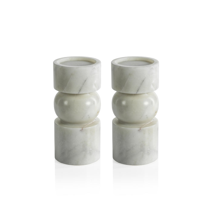 Zodax Marrakesh Marble Pillar Candle Holders, Large, Set of 2