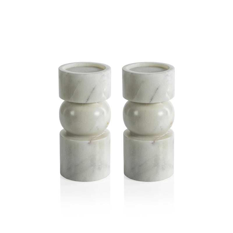 Zodax Marrakesh Marble Pillar Candle Holders, Large, Set of 2