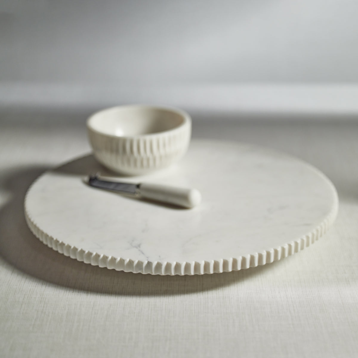 Zodax Caserta Ribbed Finish White Marble Lazy Susan