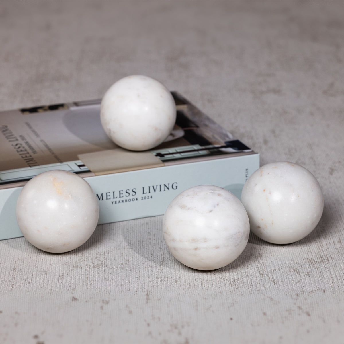Zodax Monza White Marble Fill Decorative Balls, 3", Set of 4