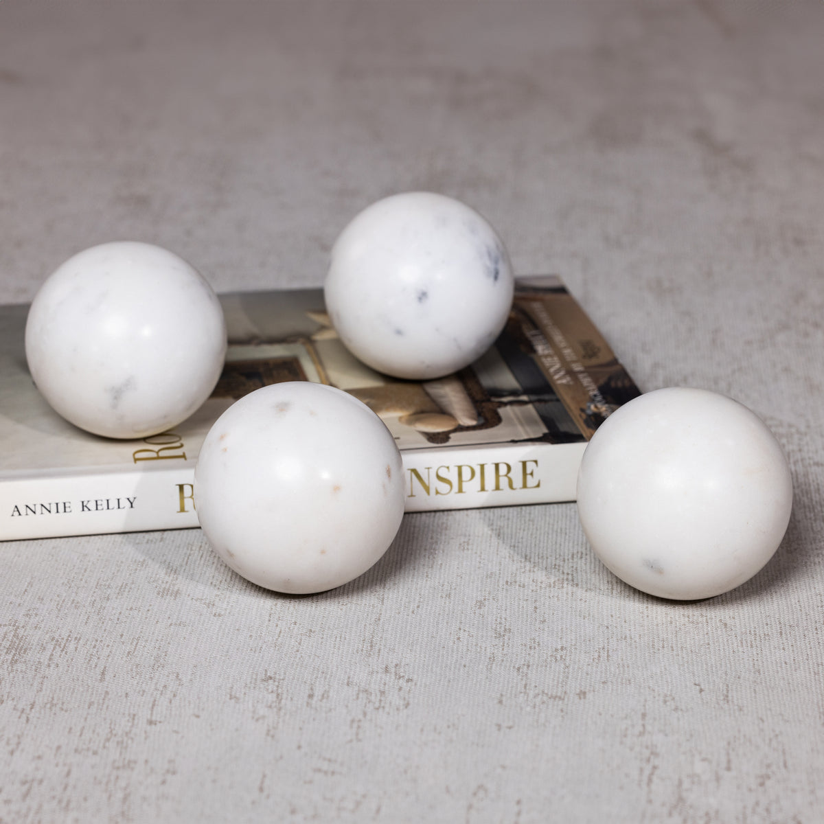 Zodax Monza White Marble Fill Decorative Balls, 3.5", Set of 4