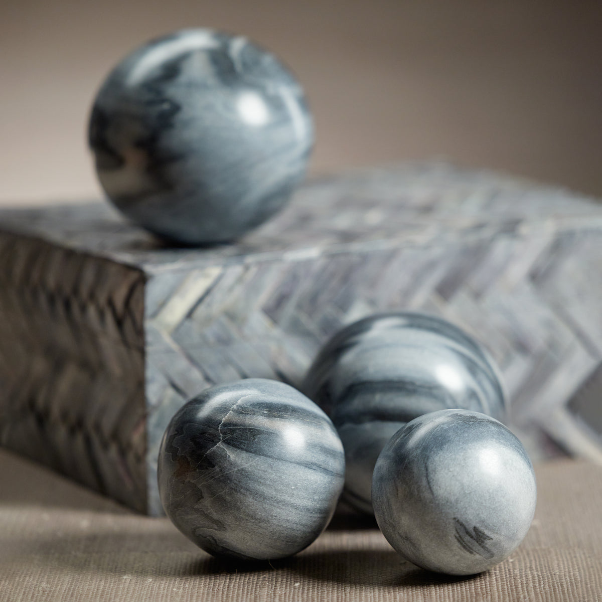 Zodax Monza Gray Marble Fill Decorative Balls, 3", Set of 4