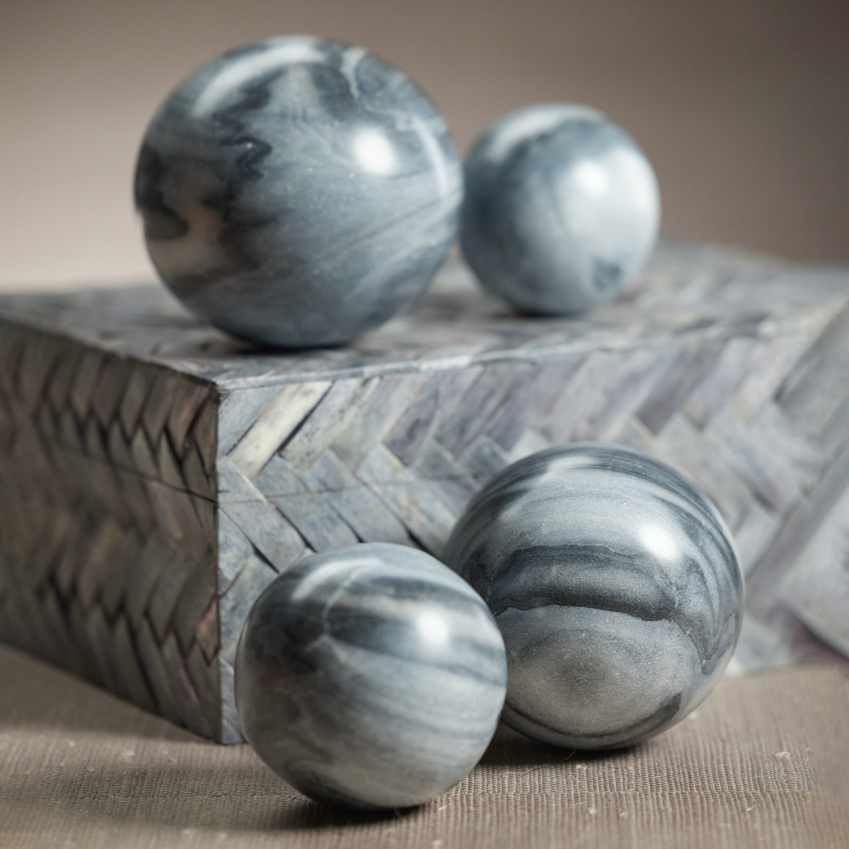 Zodax Monza Gray Marble Fill Decorative Balls, 3.5", Set of 4