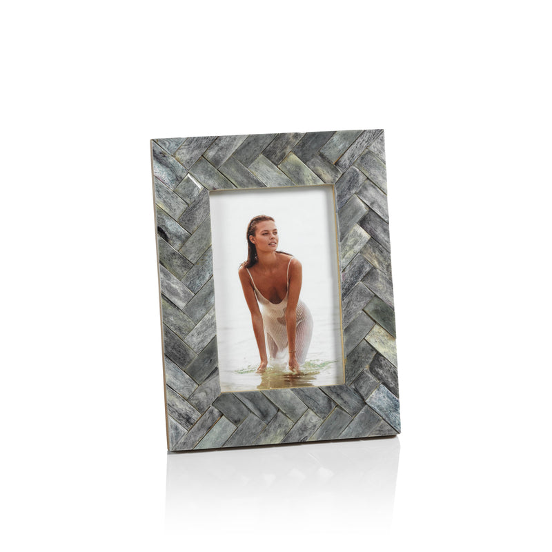 Zodax Bengkulu Bone Braided Photo Frame, 4" x 6", Mayfair Gray