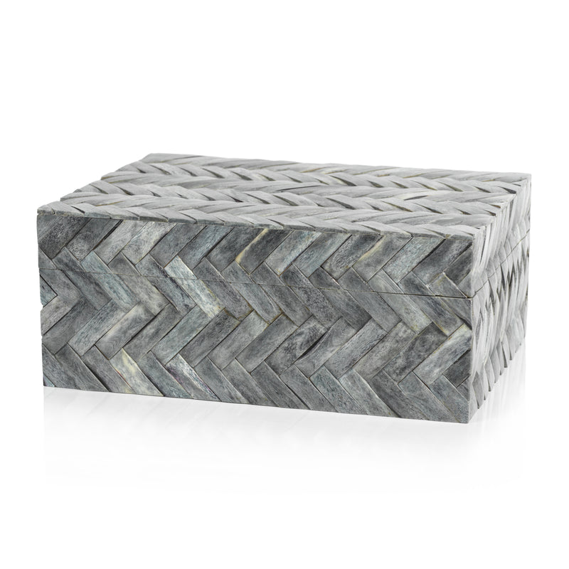 Zodax Bengkulu Bone Braided Decorative Box, Large, Mayfair Gray