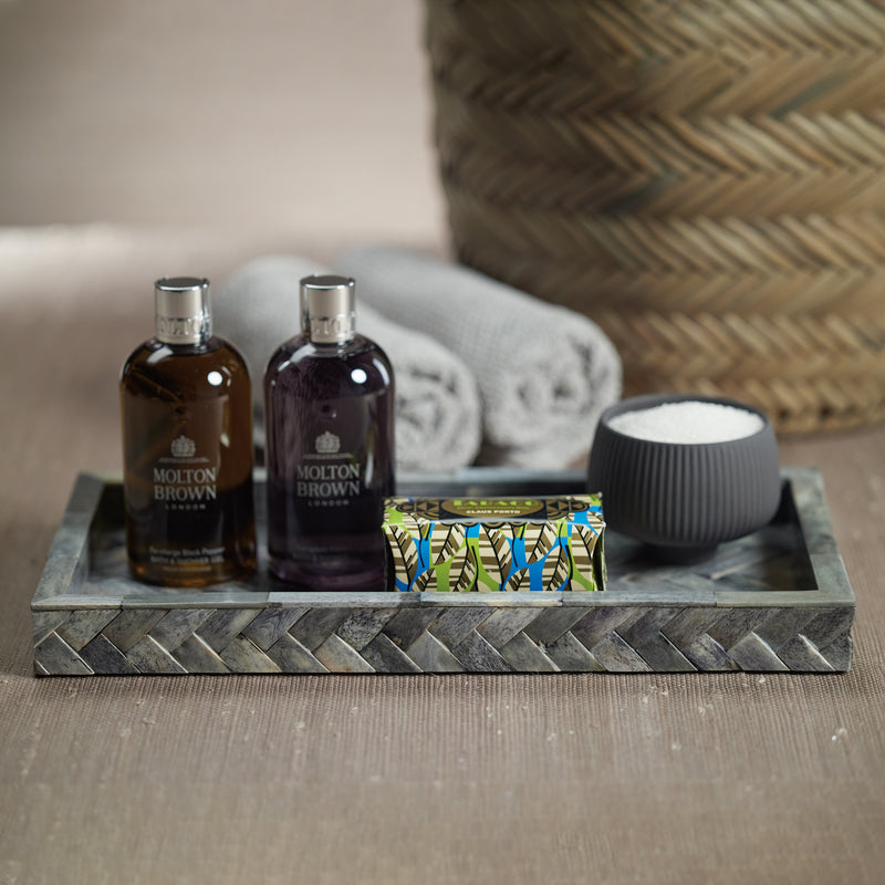 Zodax Bengkulu Bone Braided Tray, 14.25" x 7.25", Mayfair Gray