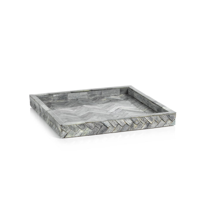 Zodax Bengkulu Bone Braided Tray, 12.25" x 12.25", Mayfair Gray