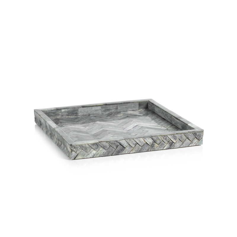 Zodax Bengkulu Bone Braided Tray, 12.25" x 12.25", Mayfair Gray