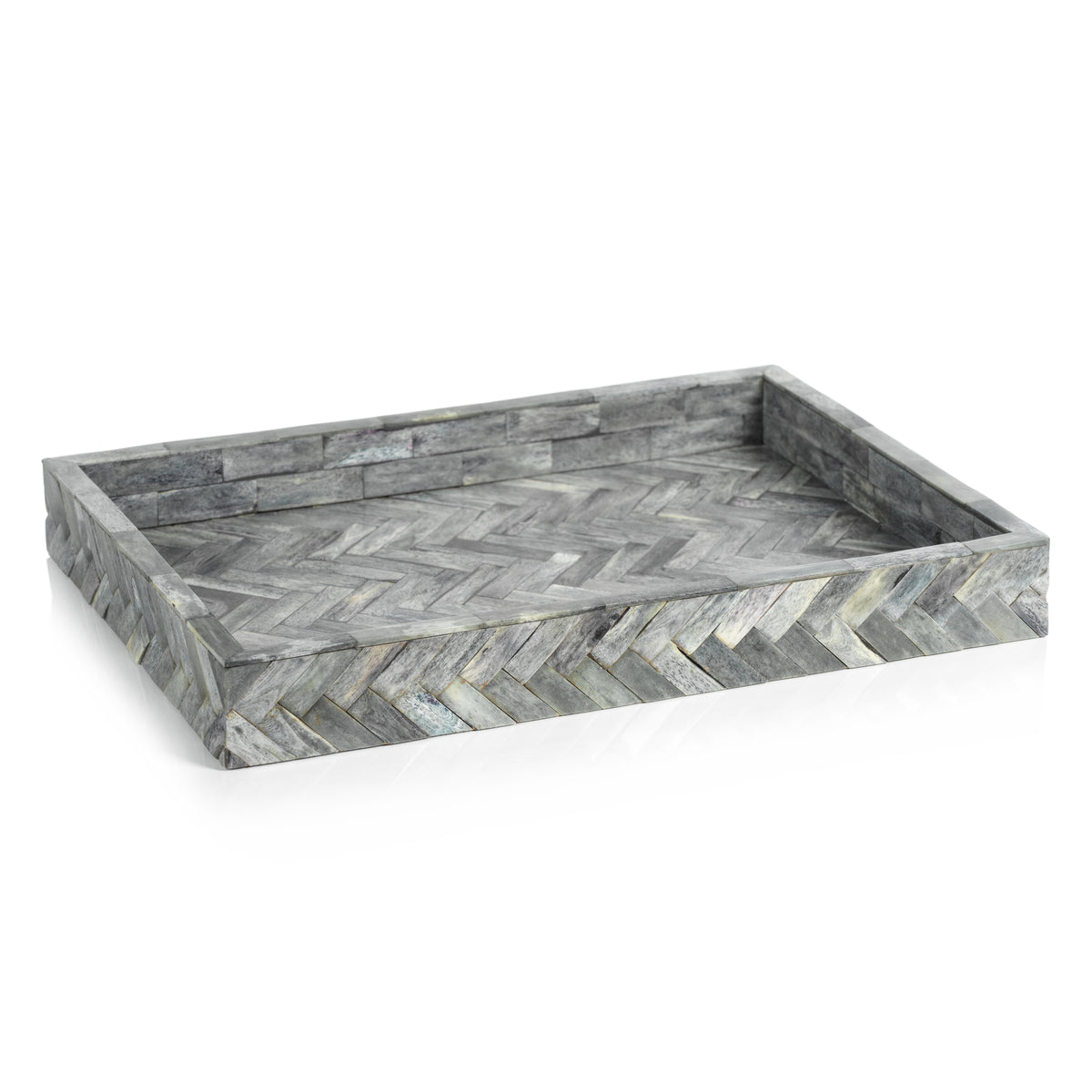 Zodax Bengkulu Bone Braided Tray, 16.65" x 12.65", Mayfair Gray