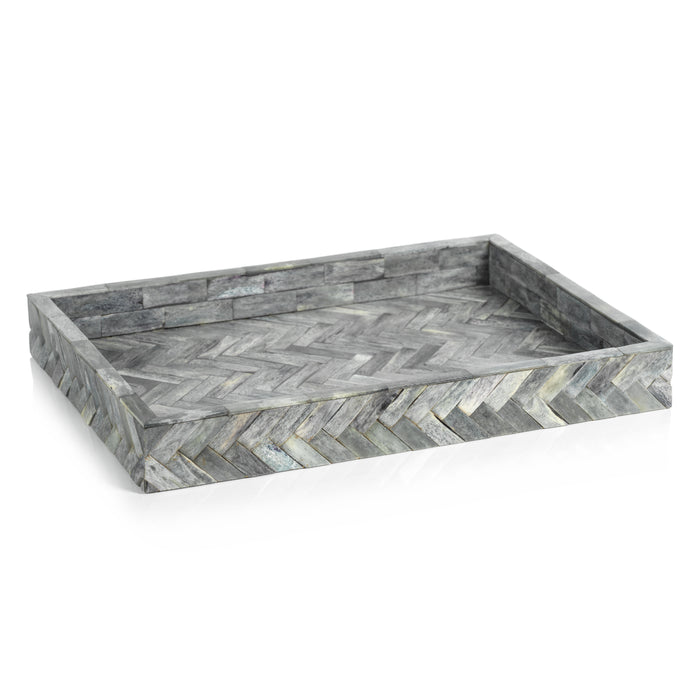 Zodax Bengkulu Bone Braided Tray, 16.65" x 12.65", Mayfair Gray