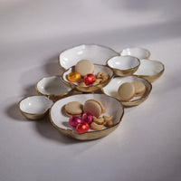 Zodax Cluster of Nine Round Serving Bowls with White Enamel Interior, Gold