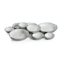 Zodax Cluster of Nine Round Serving Bowls with White Enamel Interior, Silver