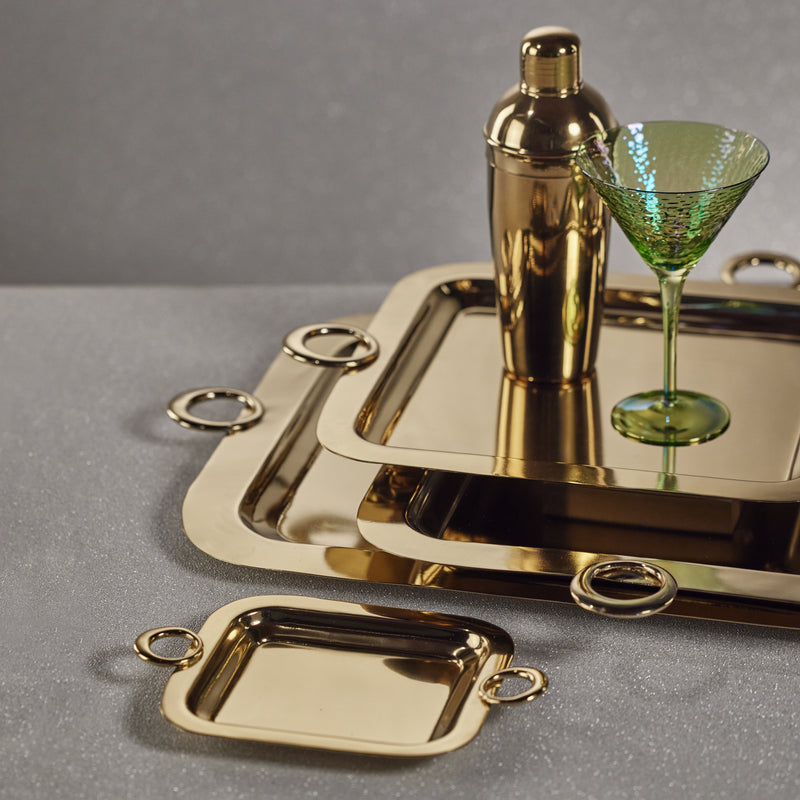 Zodax Ollie Gold Polished Brass Serving Tray, 26.75" x 16"