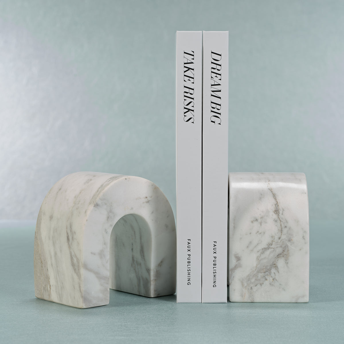 Zodax Martil Marble Bookends, White Volakas, Set of 2