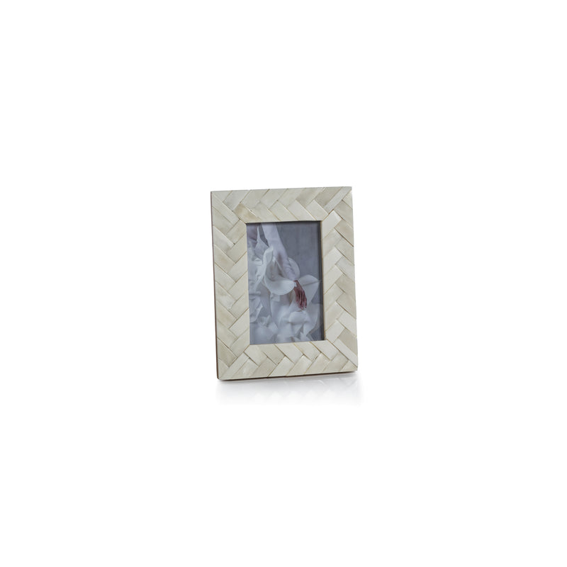 Zodax Bengkulu Bone Braided Photo Frame, 4" x 6", Ivory White