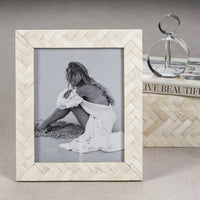 Zodax Bengkulu Bone Braided Photo Frame, 8" x 10", Ivory White