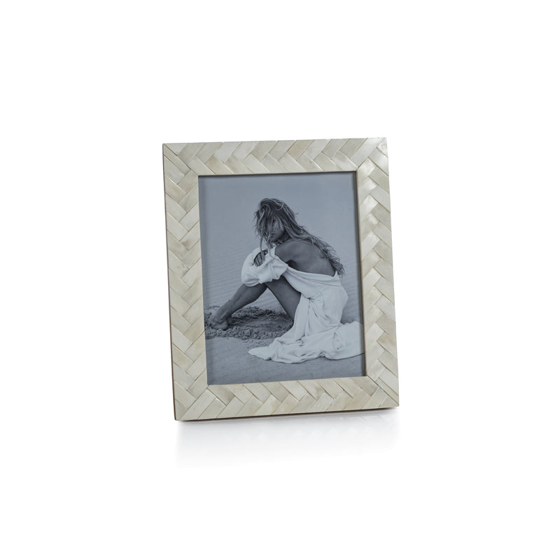 Zodax Bengkulu Bone Braided Photo Frame, 8" x 10", Ivory White