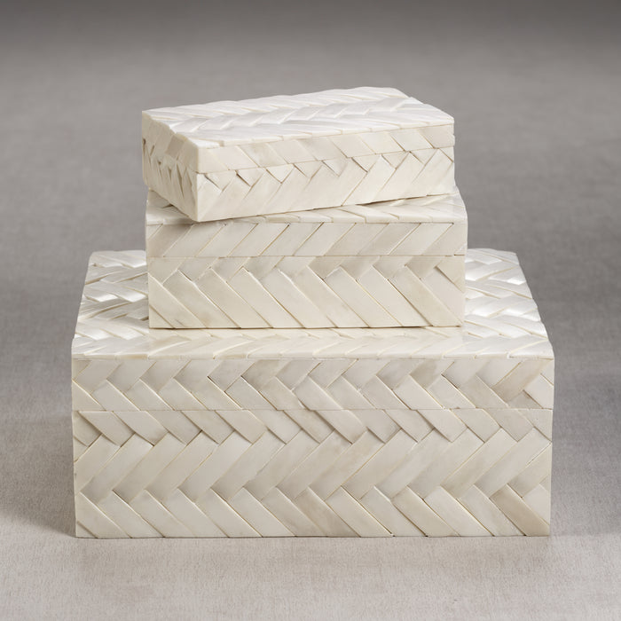 Zodax Bengkulu Bone Braided Decorative Box, Small, Ivory White