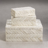 Zodax Bengkulu Bone Braided Decorative Box, Medium, Ivory White