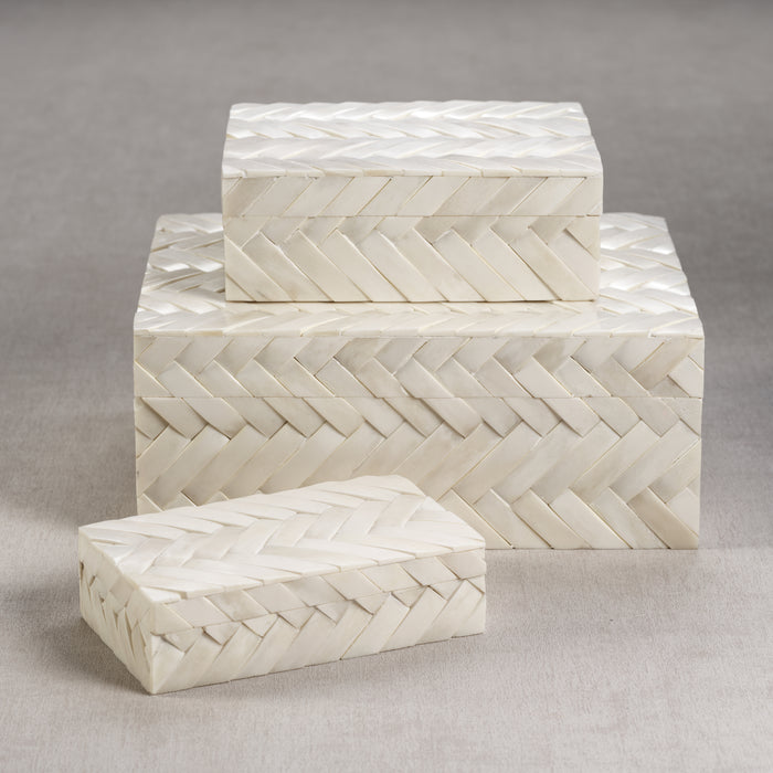 Zodax Bengkulu Bone Braided Decorative Box, Large, Ivory White