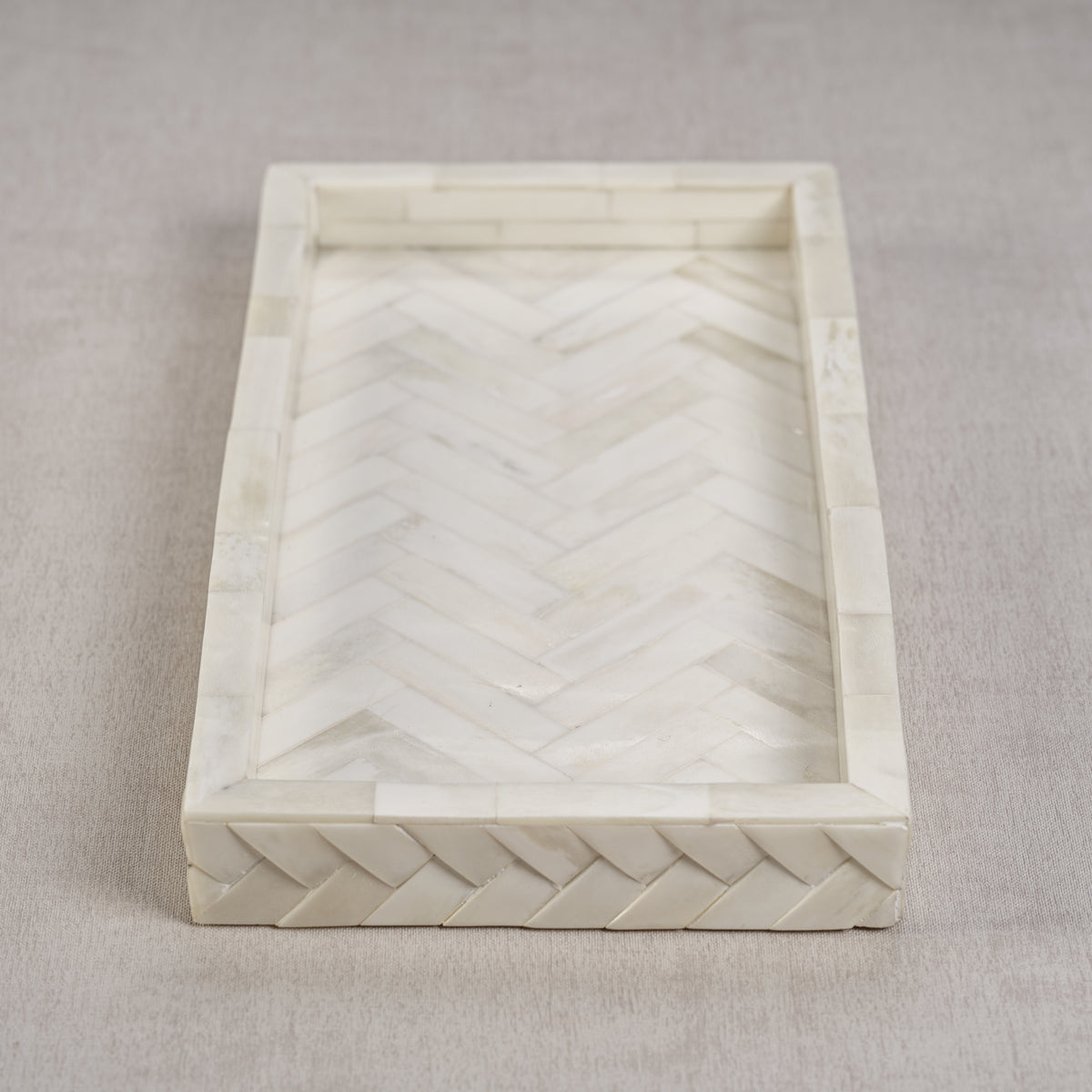 Zodax Bengkulu Bone Braided Tray, 14.25" x 7.25", Ivory White