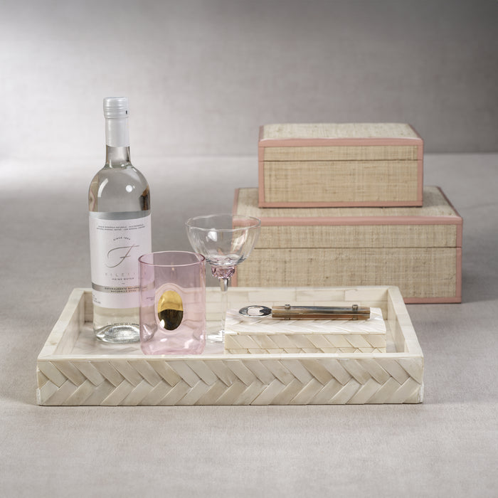 Zodax Bengkulu Bone Braided Tray, 12.25" x 12.25", Ivory White