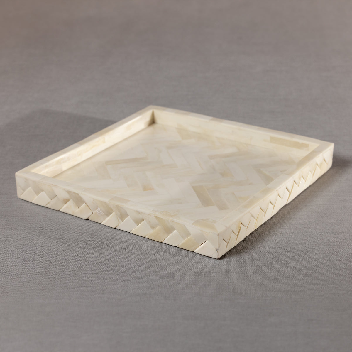 Zodax Bengkulu Bone Braided Tray, 12.25" x 12.25", Ivory White