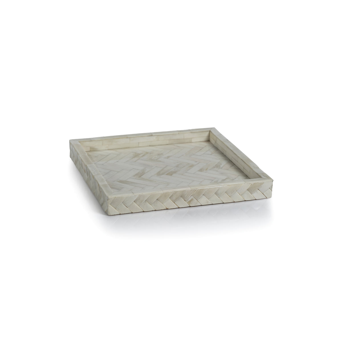Zodax Bengkulu Bone Braided Tray, 12.25" x 12.25", Ivory White