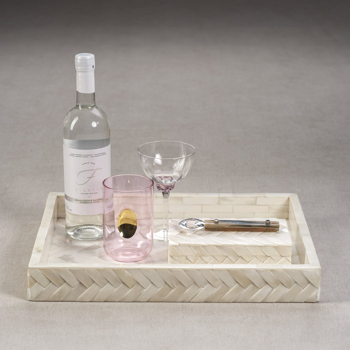 Zodax Bengkulu Bone Braided Tray, 16.65" x 12.65", Ivory White