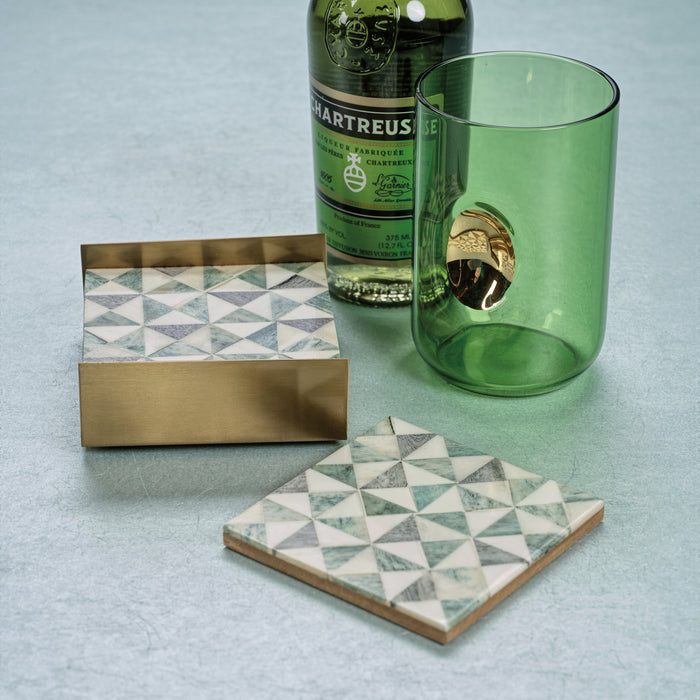 Zodax Manado 4-Piece Bone Coaster Set with Brass Tray