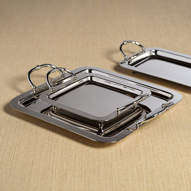 Zodax Manetta Polished Steel and Brass Tray, Small, Nickel