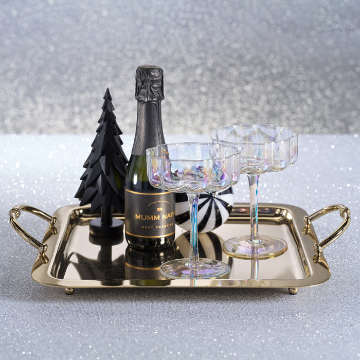 Zodax Manetta Polished Steel and Brass Tray, Medium, Gold