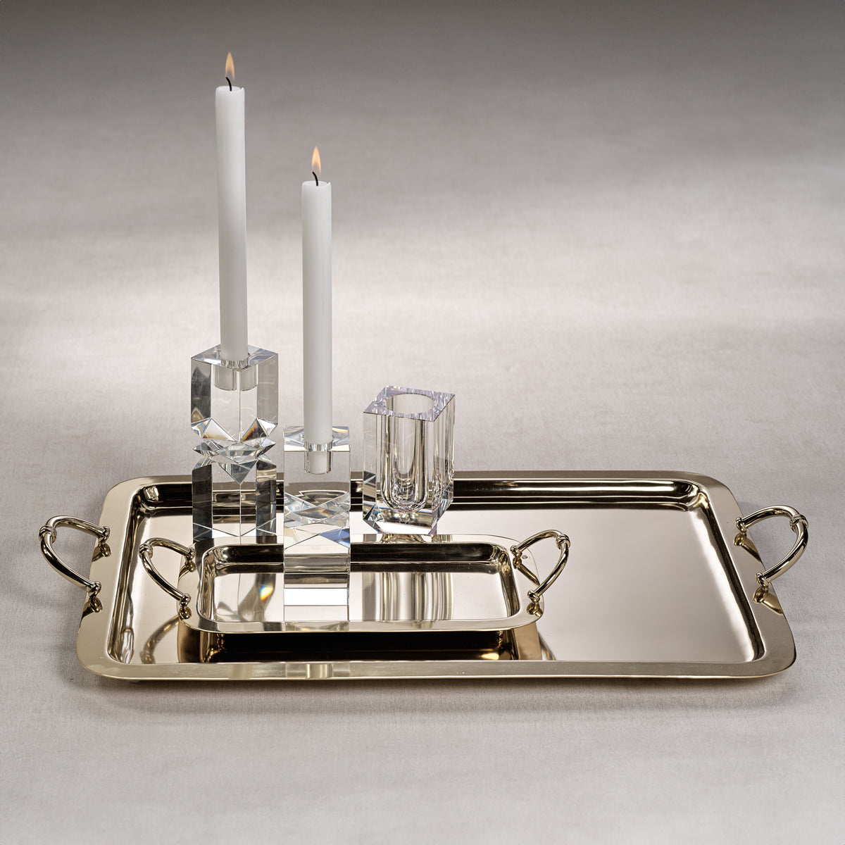 Zodax Manetta Polished Steel and Brass Tray, X-Large, Gold