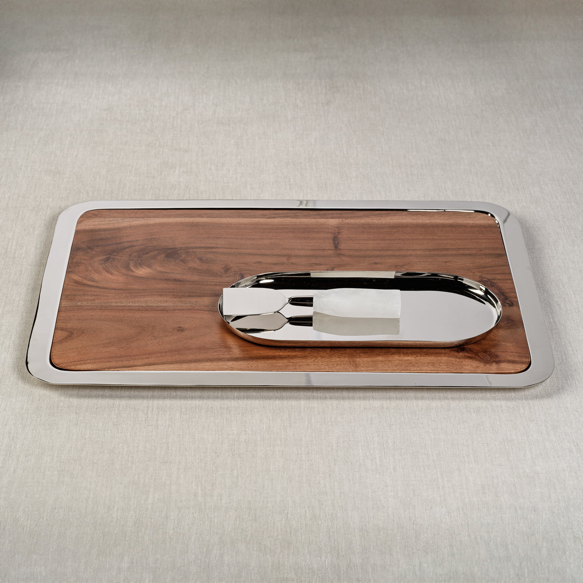 Zodax Perpignan Versatile Oblong Polished Steel Tray, Small, Nickel