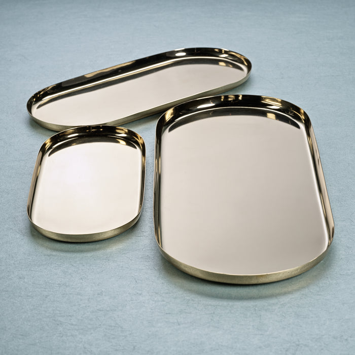 Zodax Perpignan Versatile Oblong Polished Steel Tray, Large, Gold